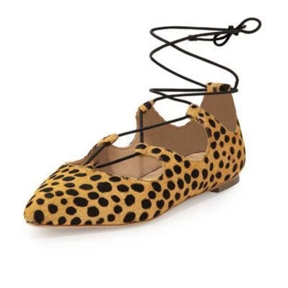 Loeffler Randall Ambra Lace Up Cheetah Pony Hair Leather Ballet Flats Size 7